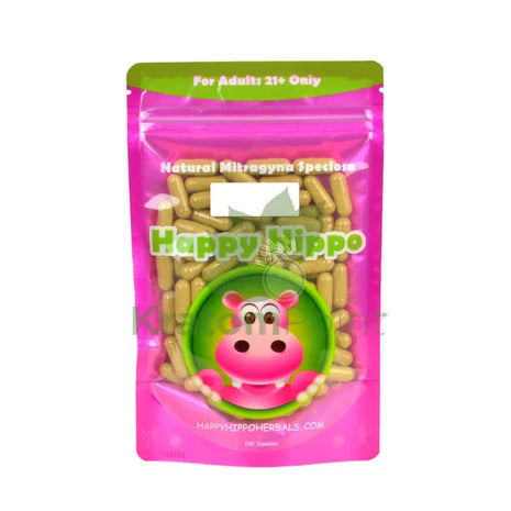 Happy Hippo 100 count Kratom Capsules, White Maeng Da