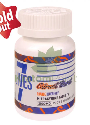 7 Lives Citrus Burst 2000mg Mitragynine Tablets 20 count kratom extract