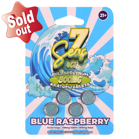 7 Seas Blue Raspberry Full Spectrum Kratom Tablets 800mg 4ct kratom extract