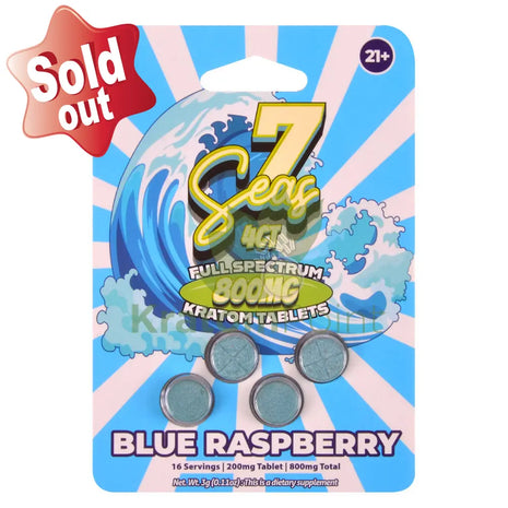 7 Seas Blue Raspberry Full Spectrum Kratom Tablets 800mg 4ct kratom extract