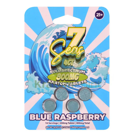 7 Seas Blue Raspberry Full Spectrum Kratom Tablets 800mg 4ct kratom extract