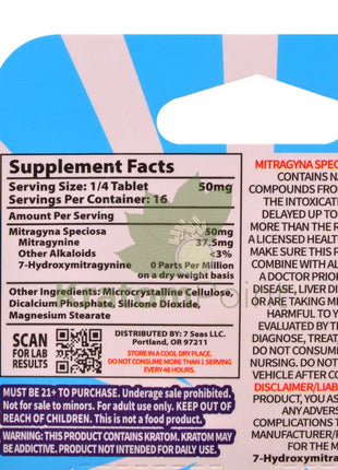 7 Seas Blue Raspberry Full Spectrum Kratom Tablets 800mg 4ct kratom extract