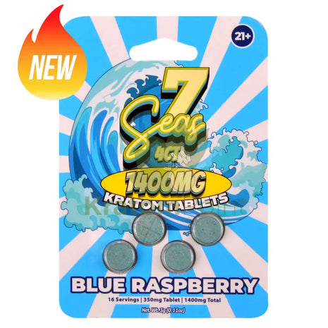 7 Seas Blue Raspberry Kratom Tablets 1400mg 4ct - kratom extract