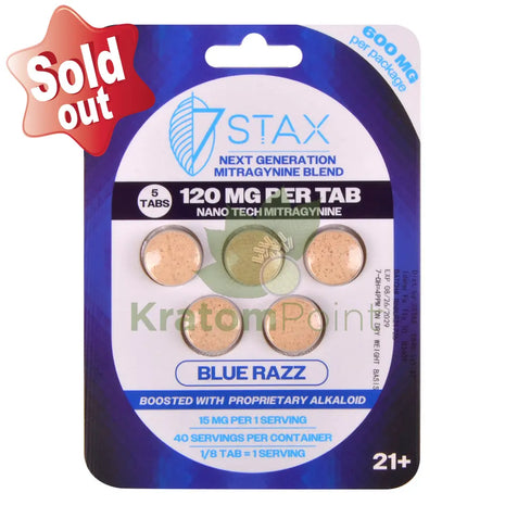 7Stax Nano Tech 120mg Mitragynine Blue Razz Tablets 5 count - kratom extract