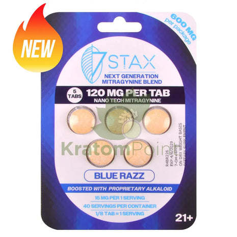 7Stax Nano Tech 120mg Mitragynine Blue Razz Tablets 5 count - kratom extract