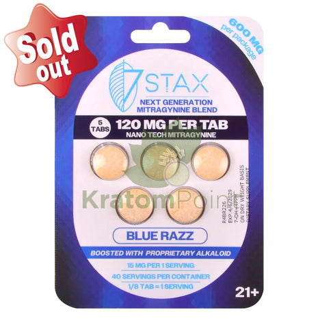 7Stax Nano Tech 120mg Mitragynine Blue Razz Tablets 5 count - kratom extract