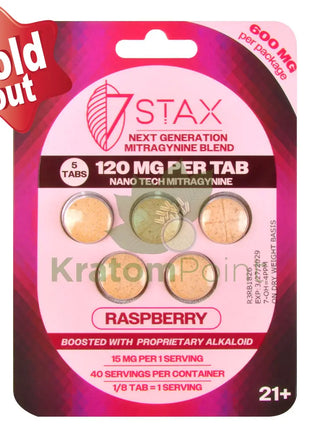 7Stax Nano Tech 120mg Mitragynine Raspberry Tablets 5 count - kratom extract