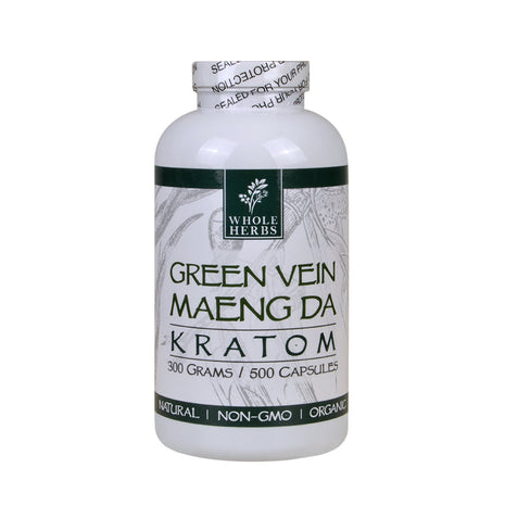 Whole Herbs Green Vein Maeng Da kratom capsules, 500 count