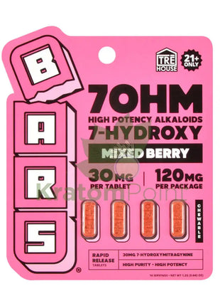 Bars 7OHM Mixed Berry High Potency 7-Hydroxy 30mg Chewable Tablets 5ct Hydroxy