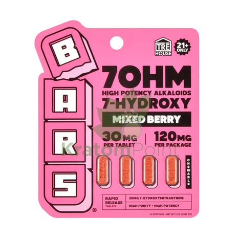 Bars 7OHM Mixed Berry High Potency 7-Hydroxy 30mg Chewable Tablets 5ct Hydroxy