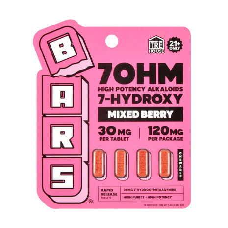 Bars 7OHM Mixed Berry High Potency 7-Hydroxy 30mg Chewable Tablets 5ct Hydroxy