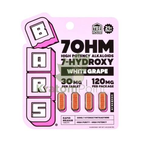 Bars 7OHM White Grape High Potency 7-Hydroxy 30mg Chewable Tablets 5ct Hydroxy