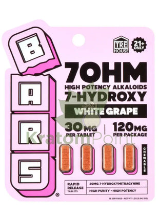 Bars 7OHM White Grape High Potency 7-Hydroxy 30mg Chewable Tablets 5ct Hydroxy