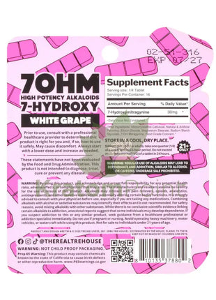 Bars 7OHM White Grape High Potency 7-Hydroxy 30mg Chewable Tablets 5ct Hydroxy