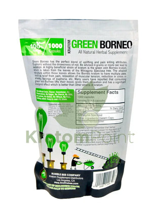 Bumble Bee Green Borneo Kratom, 1000 count capsules-back