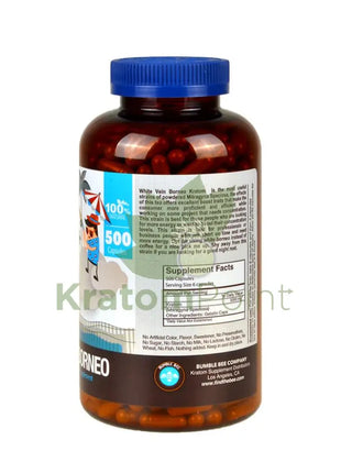 Bumble Bee White Borneo 500 count kratom pills-facts