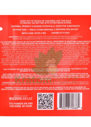 Buzzers 25mg Botanical Extract Cherry Limeade Tablets 2ct Cats claw