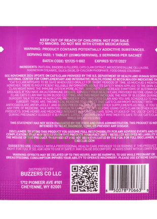 Buzzers 25mg Botanical Extract Kiwi Dragonberry Tablets 2ct Cats claw