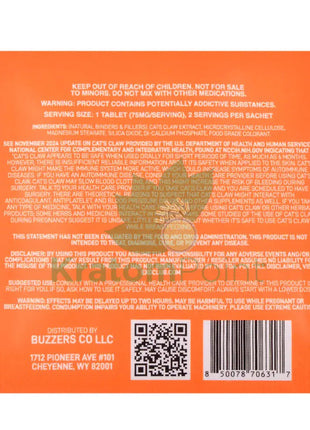 Buzzers 75mg Botanical Extract Peach Punch Tablets 2ct - Cats claw