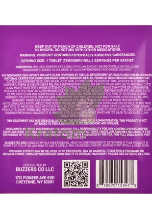 Buzzers 75mg Botanical Extract Purple Taffy Tablets 2ct - Cats claw