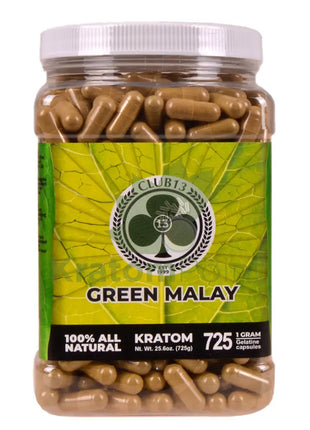 Club 13 Green Malay Kratom Capsules 725 count