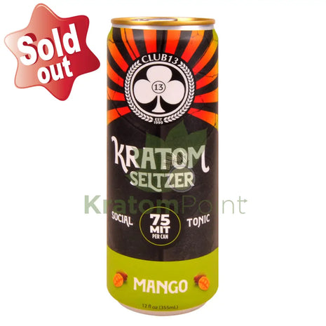 Club 13 Kratom Seltzer 75MIT Mango Social Tonic Drink 12ml can