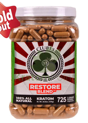 Club 13 Restore Blend Kratom Capsules 725 count