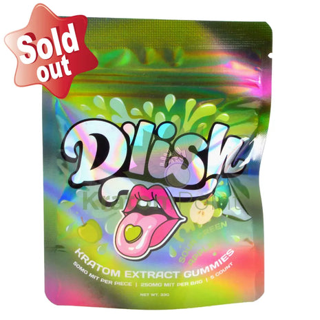 D’lish Kratom Extract Gummies 250mg MIT Sour Green Apple 5 count