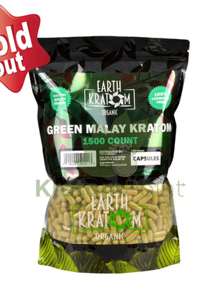 Earth Kratom Green Malay Capsules, 1500 Count