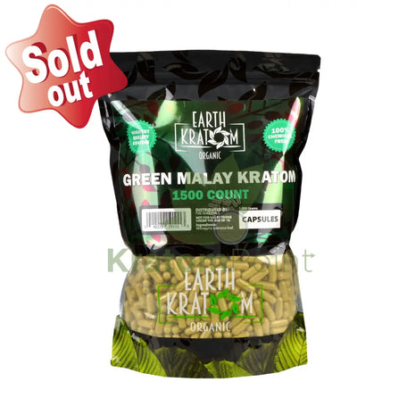 Earth Kratom Green Malay Capsules, 1500 Count