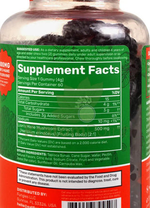 Fungies Blueberry & Strawberry Lion’s Mane Mushroom Brain Health Gummies 60 count - Mushrooms