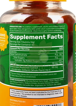 Fungies Mango & Pineapple Cordyceps Mushroom Energy Gummies 60 count - Mushrooms