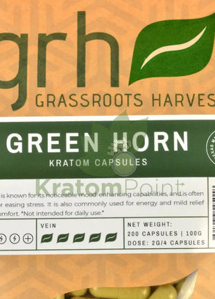 GrassRoots Harvest Kratom Green Horn, 200 Count Capsules-use
