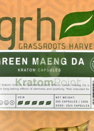 Grassroots Harvest Kratom Green Maeng Da 200 Count Capsules