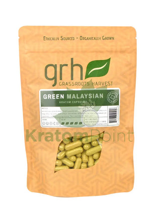 GrassRoots Harvest Kratom Green Malaysian, 200 Count Capsules