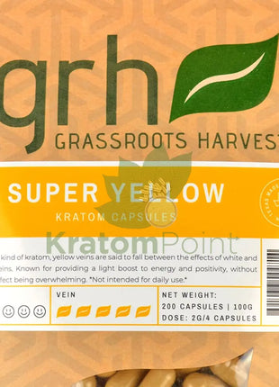 GrassRoots Harvest Kratom Super Yellow, 200 Count Capsules-use