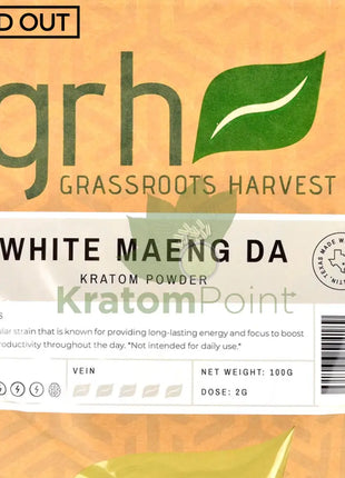 GrassRoots Harvest Kratom White Maeng Da, 100g Powder-closeup