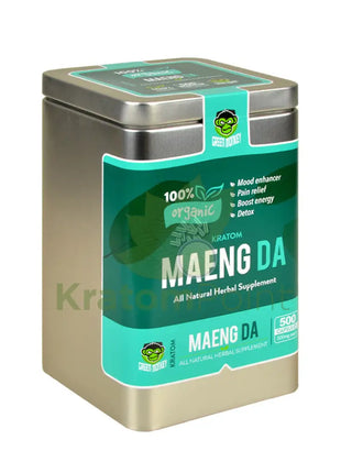 Green Monkey Maeng Da Kratom 500 count capsules, metal tin