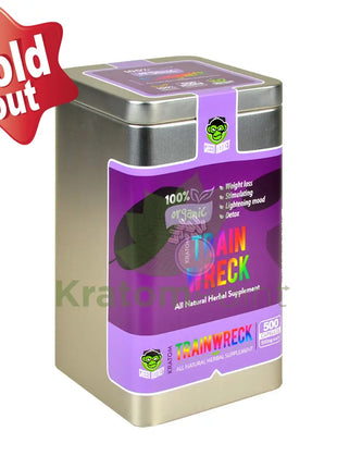 Green Monkey TrainWreck Kratom 500 count capsules, metal tin