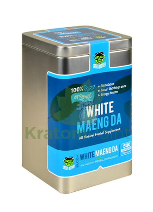 Green Monkey White Maeng Da Kratom 500 count capsules, metal tin