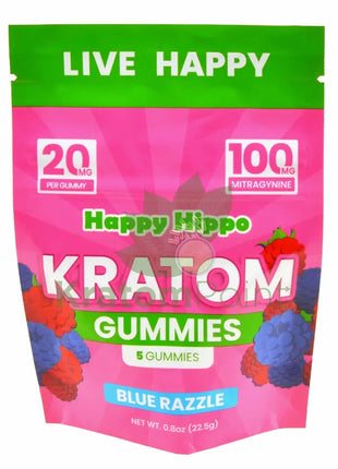 Happy Hippo Blue Razzle Kratom Gummies 20mg 5 count