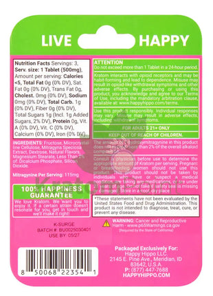 Happy Hippo K- Surge 115mg Kratom Extract Tablets Super Mints 3 count kratom extract
