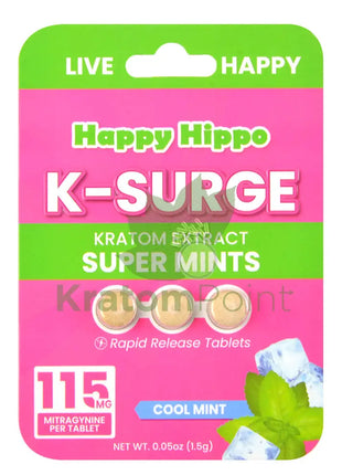 Happy Hippo K- Surge 115mg Kratom Extract Tablets Super Mints 3 count kratom extract