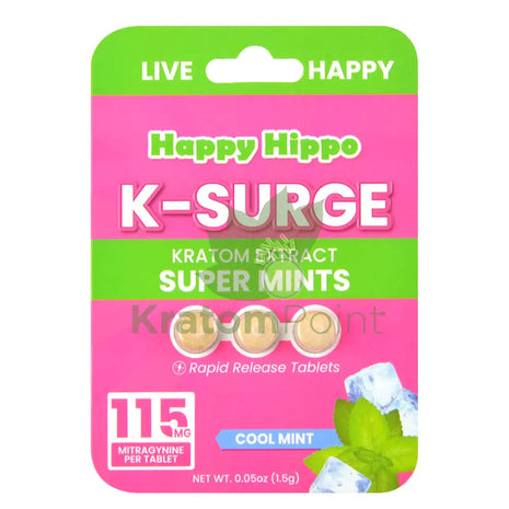 Happy Hippo K- Surge 115mg Kratom Extract Tablets Super Mints 3 count kratom extract
