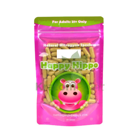 Happy Hippo 100 count Kratom Capsules, Green Maeng Da