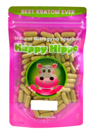Happy Hippo Kratom Capsules Red Maeng Da 100 Count