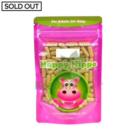 Happy Hippo 100 count Kratom Capsules, White Borneo