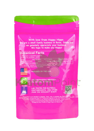 Happy Hippo 100 count Kratom Capsules, White Malay-back