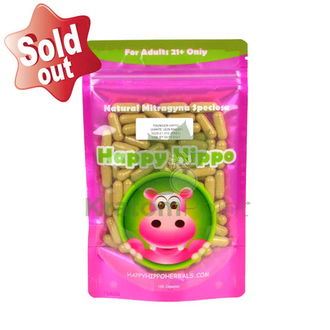 Happy Hippo 100 count Kratom Capsules, White Malay