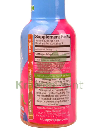 Happy Hippo Kratom Energy Shot 150mg Blue Razzle 2 fl oz